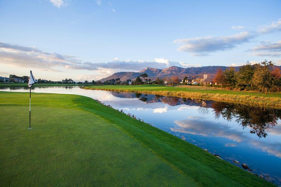 Pearl Valley Golf Course looking over the water towards the mountains in the background